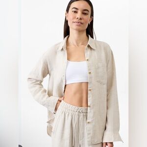 Athleta Women’s European Flax Light Tan Linen Shirt Size Small